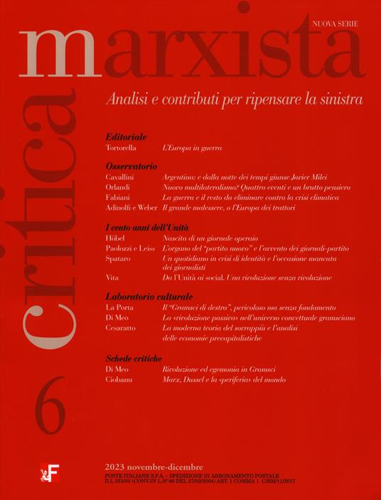Critica marxista (2023). Vol. 6 - copertina