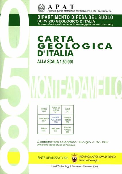 Carta geologica d'Italia 1:50.000 F° 058. Monte Adamello - copertina