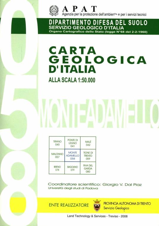 Carta geologica d'Italia 1:50.000 F° 058. Monte Adamello - copertina