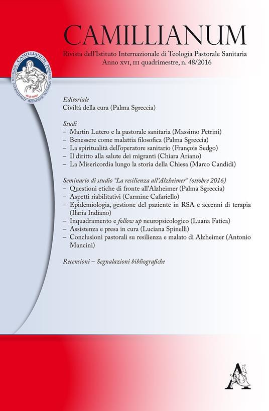 Camillianum. Rivista dell'Istituto internazionale di Teologia Pastorale Sanitaria (2016). Vol. 48 - copertina