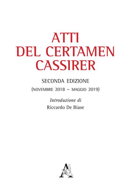 Atti del Certamen Cassirer - copertina