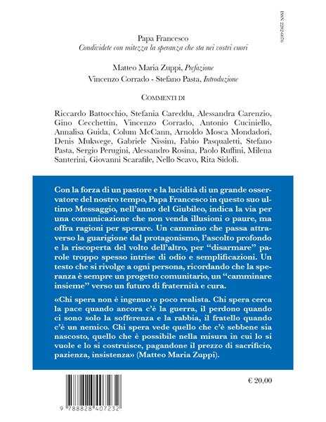 Condividete con mitezza la speranza. Commenti al Messaggio di Papa Francesco. 59ª Giornata mondiale delle comunicazioni sociali - 2