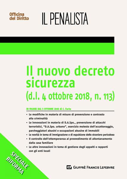 Il nuovo decreto sicurezza (d.l. 4 ottobre 2018, n.113) - Corinna Forte - copertina