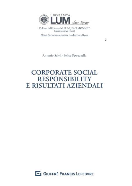 Corporate Social Responsibility e risultati aziendali - Antonio Salvi,Felice Petruzzella - copertina