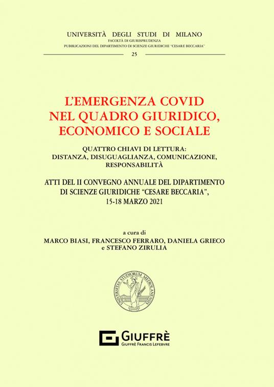 L' emergenza Covid nel quadro giuridico, economico e sociale - copertina