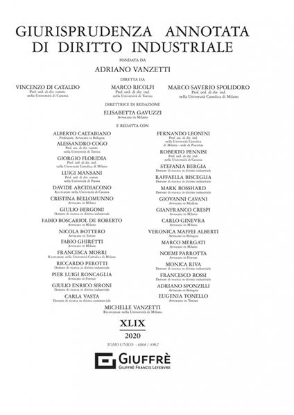 Giurisprudenza annotata di diritto industriale 2020 - copertina