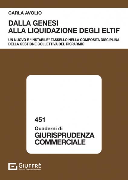 Dalla genesi alla liquidazione degli ELTIF. Un nuovo e «instabile» tassello nella composita disciplina della gestione collettiva del risparmio - Avolio Carla - copertina
