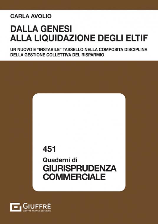 Dalla genesi alla liquidazione degli ELTIF. Un nuovo e «instabile» tassello nella composita disciplina della gestione collettiva del risparmio - Avolio Carla - copertina