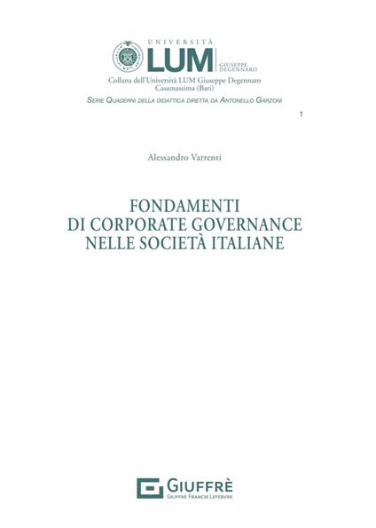 Fondamenti di corporate governance nelle società italiane - Varrenti Alessandro - copertina