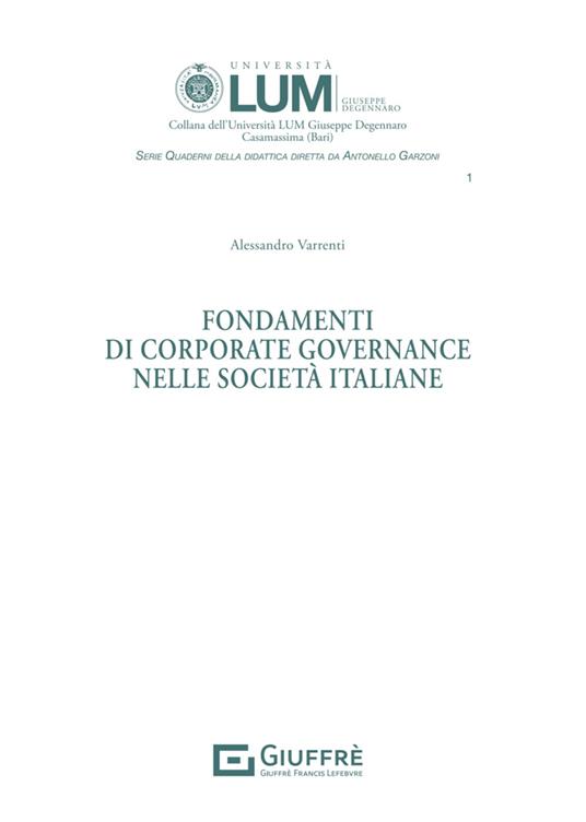 Fondamenti di corporate governance nelle società italiane - Varrenti Alessandro - copertina