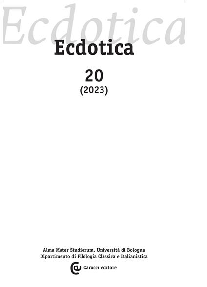 Ecdotica (2023). Vol. 20 - copertina