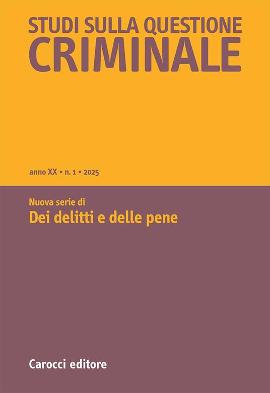 Studi sulla questione criminale (2025). Vol. 1 - copertina