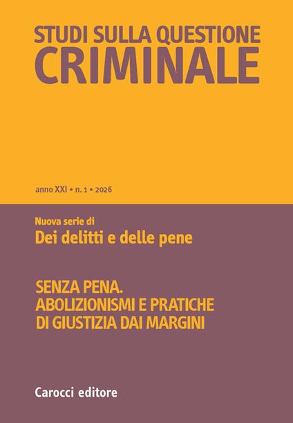 Studi sulla questione criminale (2026). Vol. 1 - copertina