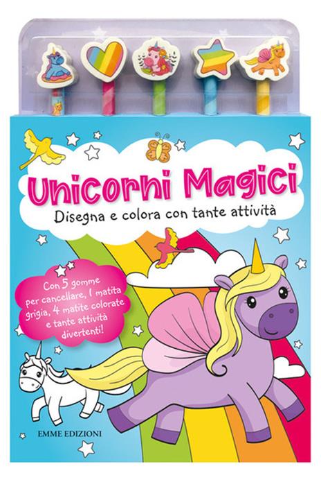 Unicorni magici. Libro da colorare. Ediz. illustrata. Con 5 gomme. Con 5 matite - copertina