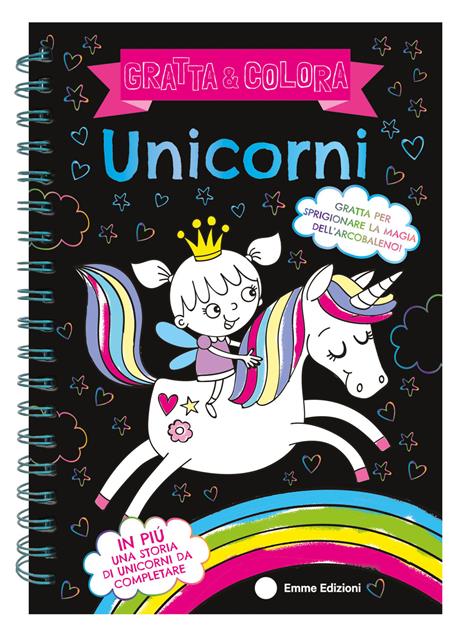 Unicorni. Gratta e colora. Ediz. a colori. Ediz. a spirale. Con matita di legno - copertina
