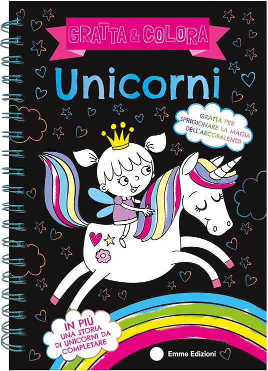 Unicorni. Gratta e colora. Ediz. a colori. Ediz. a spirale. Con matita di legno - copertina