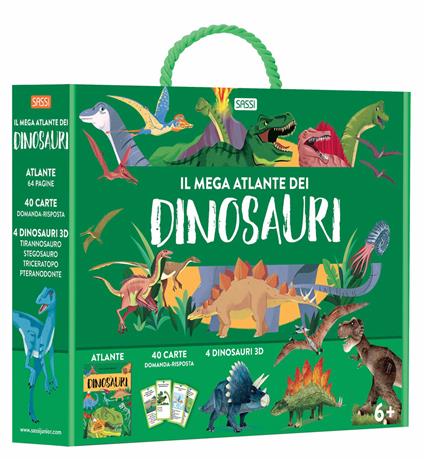 Il mega atlante dei dinosauri. Ediz. a colori. Con 40 carte domanda-risposta. Con 4 modellini di dinosauri - Giulia Pesavento - copertina
