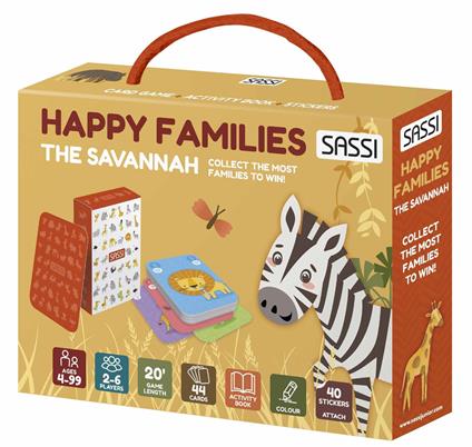 The savannah. Happy families. Valigetta con carte e stickers. Ediz. a colori. Con 44 Carte. Con 40 Adesivi - Valentina Bonaguro - copertina