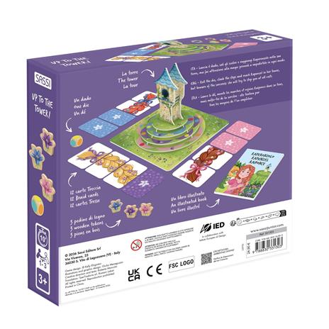 Up to the tower! Raperonzolo-Rapunzel-Raiponce. Ediz. multilingue. Con Dado e pedine in legno. Con sagome ed elementi di gioco in cartone. Con Libro in brossura - Kelly Eghigiator,Roberta Marcolin - 2