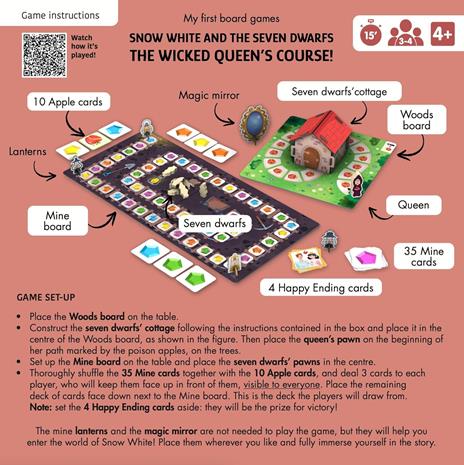Snow white and the seven dwarfs. The wicked queen's course! My first board games. Ediz. a colori. Con casetta 3D da costruire. Con 8 pedine di legno. Con 2 tabelloni. Con 49 Carte - Roberta Marcolin - 5