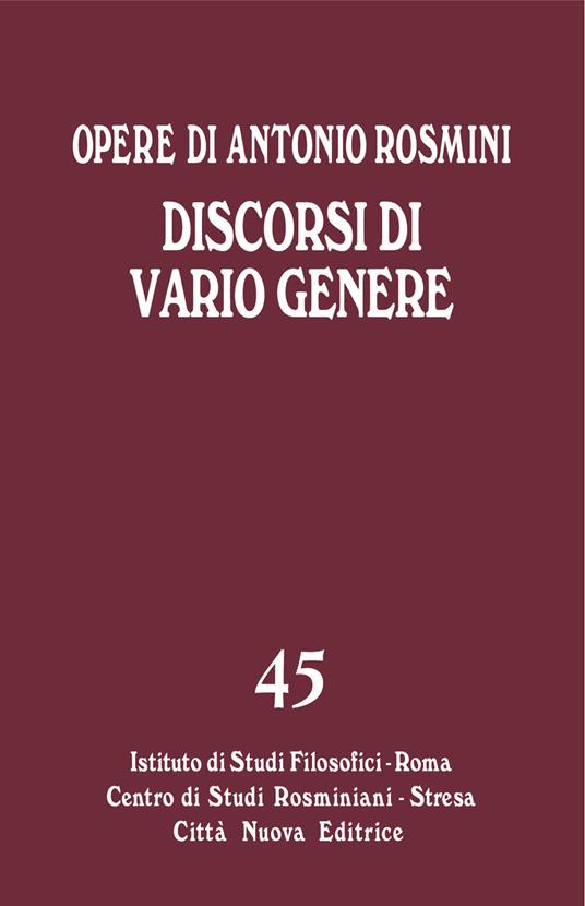 Discorsi di vario genere - Antonio Rosmini - copertina
