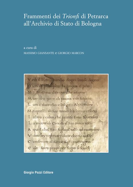 Frammenti dei «Trionfi» di Petrarca all'Archivio di Stato di Bologna - copertina