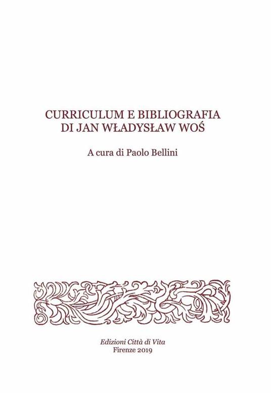 Curriculum e bibliografia di Jan Wladyslaw Wos - copertina