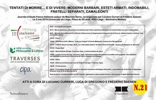 Tentati di morire... e di vivere: moderni barbari, esteti armati, indomabili, fratelli separati, camaleonti. Journée d'étude franco-italienne autour de Maurizio Serra - copertina