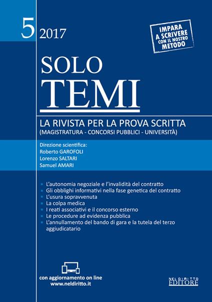 Solo temi. La rivista per la prova scritta (magistratura-concorsi pubblici-università) (2017). Vol. 5 - copertina