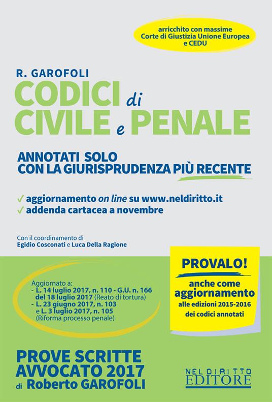 Codici di civile e penale. Annotati solo con la giurisprudenza più recente. Con Contenuto digitale per download e accesso online - Roberto Garofoli - copertina