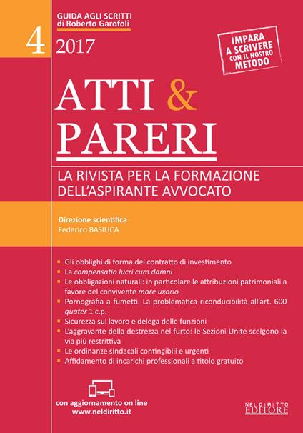 Atti & pareri. La rivista per la formazione dell'aspirante avvocato (2017). Vol. 4 - copertina