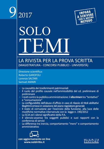 Solo temi. La rivista per la prova scritta (magistratura-concorsi pubblici-università) (2017). Con Contenuto digitale per accesso online. Vol. 9: Ottobre - copertina