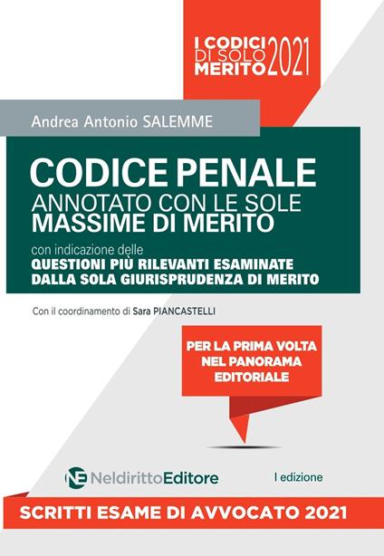 Codice penale annotato con le sole massime merito - Andrea Antonio Salemme - copertina