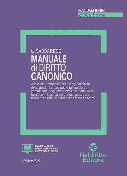 Manuale di diritto canonico - L. Sabbarese - copertina