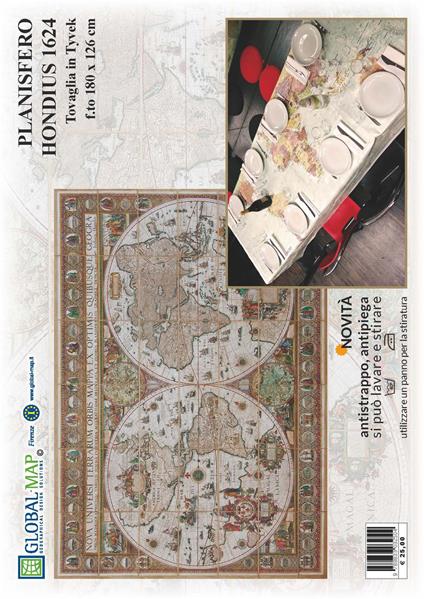 Planisfero Antico Hondius 1624 (carta in Tyvek cm 180x126) - copertina