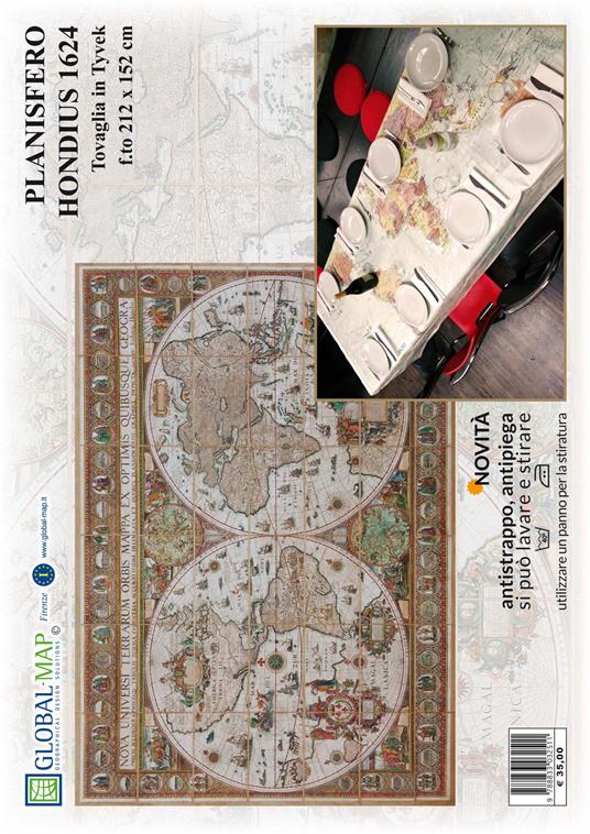 Planisfero antico Hondius 1624 (carta in Tyvek cm 212x152) - copertina