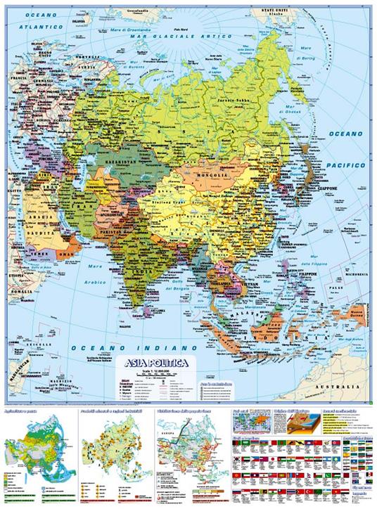 Asia 1.12.000.000 murale scolastica fisico/politica con aste. Carta murale scolastica fisico/politica - copertina
