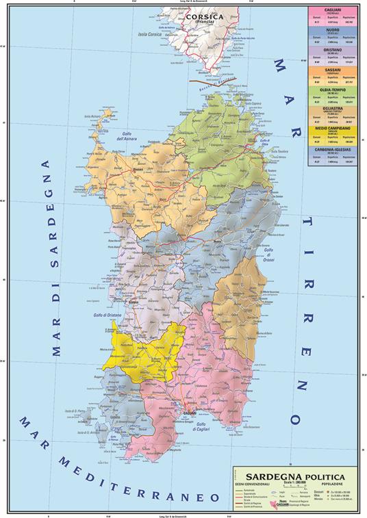 Sardegna 1.250.000. Carta murale scolastica fisico/politica con aste - Global Map S.r.l. - copertina