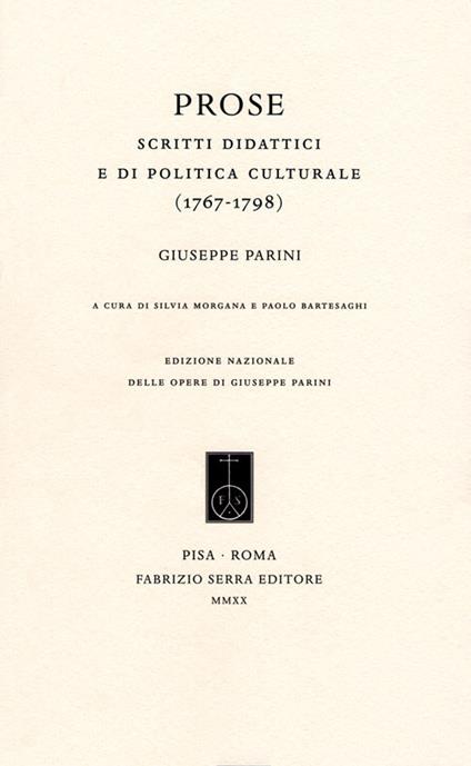 Prose. Scritti didattici e di politica culturale (1767-1798) - Giuseppe Parini - copertina