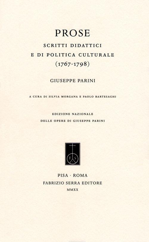 Prose. Scritti didattici e di politica culturale (1767-1798) - Giuseppe Parini - copertina