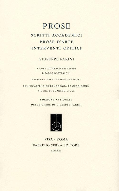 Prose. Scritti accademici, prose d'arte, interventi critici - Giuseppe Parini - copertina
