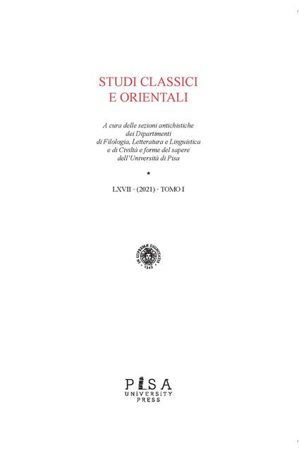 Studi classici orientali (2021). Vol. 67\1 - copertina