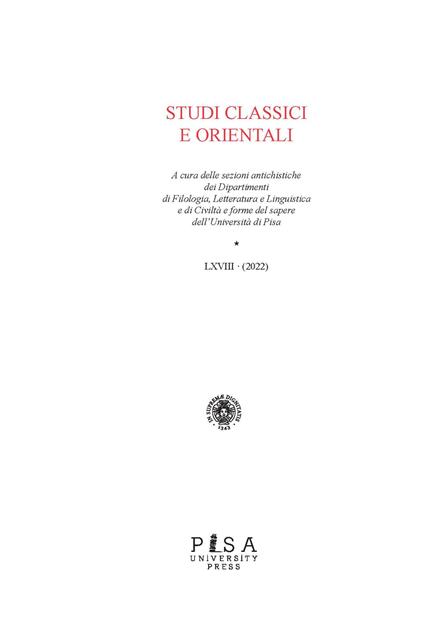 Studi classici e orientali (2022). Vol. 68 - copertina