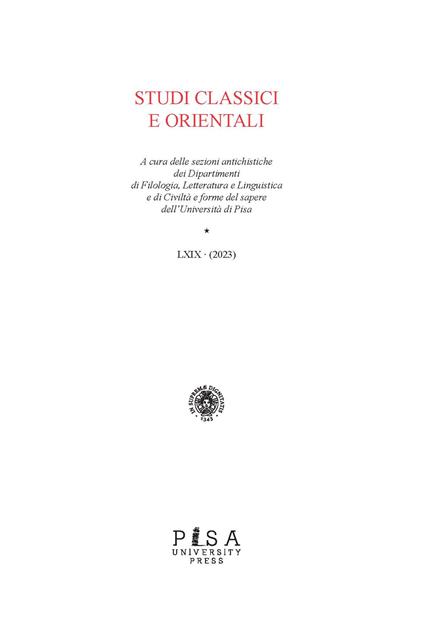 Studi classici e orientali (2023). Vol. 69 - copertina