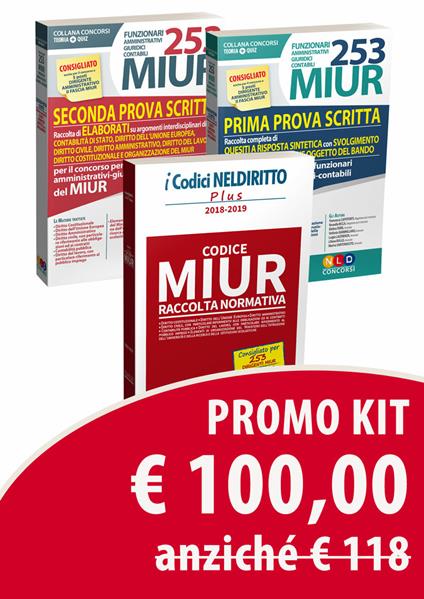 Kit MIUR: 253 funzionari amministrativi giuridici contabili MIUR. Prima prova scritta-Seconda prova scritta-Codice MIUR. Raccolta normativa 2018-2019 - copertina
