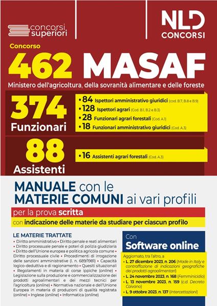 Concorso 462 MASAF. Manuale con le materie comuni ai vari profili. Con espansione online - copertina