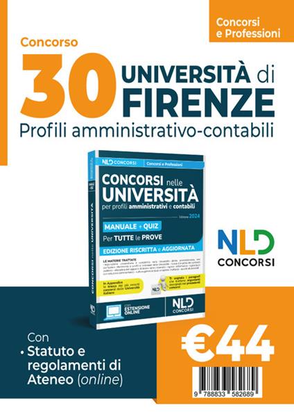 30 posti Università di Firenze. Concorso area amministrativo-gestionale. Profili D e EP. Manuale + Quiz 2024 - copertina