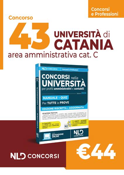 43 posti Università di Catania: concorso area amministrativa cat. C. Manuale + Quiz 2024 - copertina