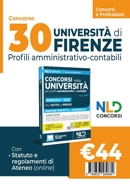 30 posti Università di Firenze. Concorso area amministrativo-gestionale. Profili D e EP. Manuale + Quiz 2024 - copertina