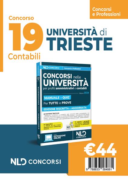 19 posti Università di Trieste. Concorso area contabile: Manuale + Quiz 2024 - copertina
